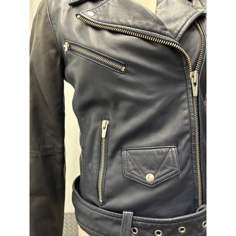 Veda Jayne Lambskin Snake-Print Moto Jacket Size S - Picture 5 of 10
